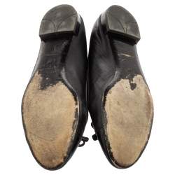 Pre Owned Prada Black Leather And Patent Cap Toe Bow Ballet Flats Size 38