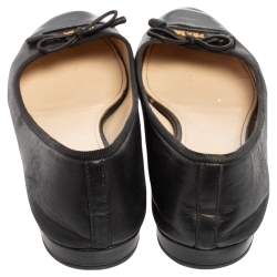 Pre Owned Prada Black Leather And Patent Cap Toe Bow Ballet Flats Size 38