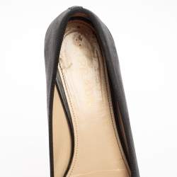 Pre Owned Prada Black Leather And Patent Cap Toe Bow Ballet Flats Size 38