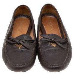 Pre Owned Prada Brown Leather Slip on Loafers Size 39