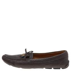 Pre Owned Prada Brown Leather Slip on Loafers Size 39