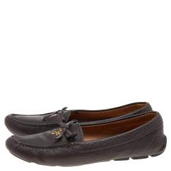 Pre Owned Prada Brown Leather Slip on Loafers Size 39
