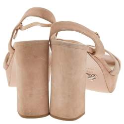 Pre Owned Prada Beige Suede Ankle Strap Platform Sandals Size 38.5