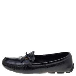 Pre Owned Prada Black Patent Leather Bow Slip On Loafers Size 39.5