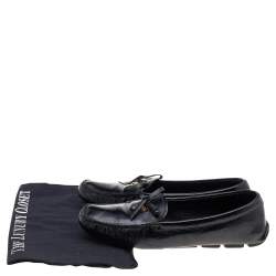 Pre Owned Prada Black Patent Leather Bow Slip On Loafers Size 39.5