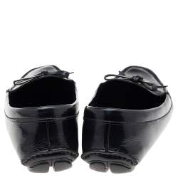 Pre Owned Prada Black Patent Leather Bow Slip On Loafers Size 39.5