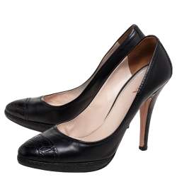 Pre Owned Prada Black Croc Embossed And Leather  Cap Toe  Pumps Size 40