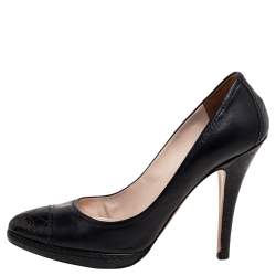 Pre Owned Prada Black Croc Embossed And Leather  Cap Toe  Pumps Size 40