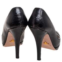 Pre Owned Prada Black Croc Embossed And Leather  Cap Toe  Pumps Size 40