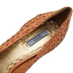 Pre Owned Prada Brown Woven Leather Madras Platform Pumps Size 41.5