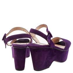 Pre Owned Prada Purple Suede Leather Wedge Peep Toe Platform Sandals Size 38