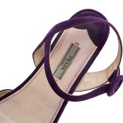 Pre Owned Prada Purple Suede Leather Wedge Peep Toe Platform Sandals Size 38