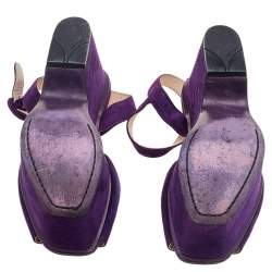Pre Owned Prada Purple Suede Leather Wedge Peep Toe Platform Sandals Size 38