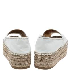 Pre Owned Prada White Leather Open Toe Platform Espadrilles Size 37
