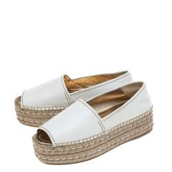 Pre Owned Prada White Leather Open Toe Platform Espadrilles Size 37