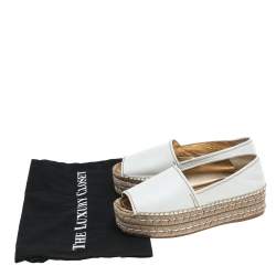 Pre Owned Prada White Leather Open Toe Platform Espadrilles Size 37