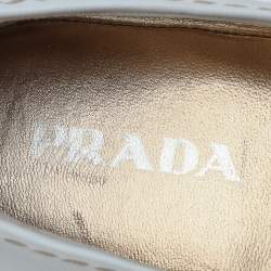 Pre Owned Prada White Leather Open Toe Platform Espadrilles Size 37