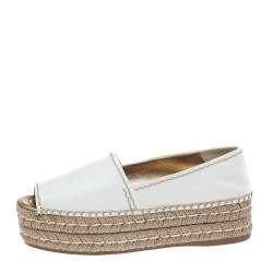 Pre Owned Prada White Leather Open Toe Platform Espadrilles Size 37