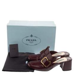 Pre Owned Prada Plum Patent Leather Buckle Block Heel Mules Size 40
