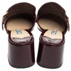 Pre Owned Prada Plum Patent Leather Buckle Block Heel Mules Size 40