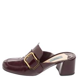 Pre Owned Prada Plum Patent Leather Buckle Block Heel Mules Size 40