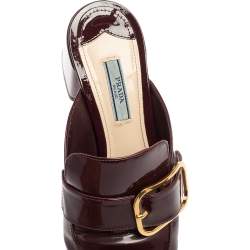 Pre Owned Prada Plum Patent Leather Buckle Block Heel Mules Size 40