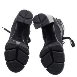 Pre Owned Prada Black Nylon And Leather Cap Toe Ankle Boots Size 39