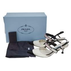 Pre Owned Prada White/Black Leather Cap Toe Slingback Sandals Size 39