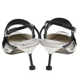 Pre Owned Prada White/Black Leather Cap Toe Slingback Sandals Size 39