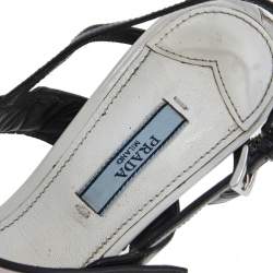 Pre Owned Prada White/Black Leather Cap Toe Slingback Sandals Size 39