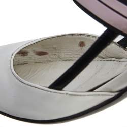 Pre Owned Prada White/Black Leather Cap Toe Slingback Sandals Size 39