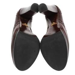 Pre Owned Prada Brown Leather Platform Brogue Lace Up Booties Size 38.5