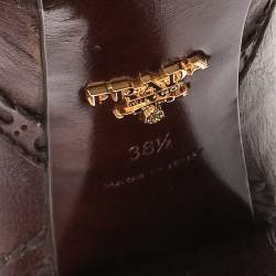 Pre Owned Prada Brown Leather Platform Brogue Lace Up Booties Size 38.5