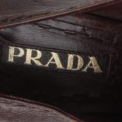 Pre Owned Prada Brown Leather Platform Brogue Lace Up Booties Size 38.5