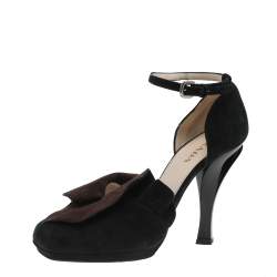 Pre Owned Prada Black/Brown Suede Ankle Strap Sandals Size 38