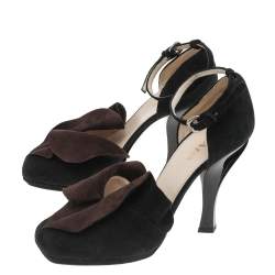 Pre Owned Prada Black/Brown Suede Ankle Strap Sandals Size 38