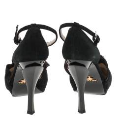 Pre Owned Prada Black/Brown Suede Ankle Strap Sandals Size 38