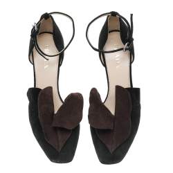 Pre Owned Prada Black/Brown Suede Ankle Strap Sandals Size 38
