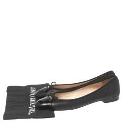 Pre Owned Prada Black Leather and Patent Cap-Toe Bow Ballet Flats Size 37.5