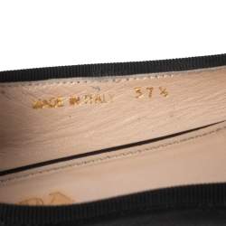 Pre Owned Prada Black Leather and Patent Cap-Toe Bow Ballet Flats Size 37.5