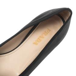 Pre Owned Prada Black Leather and Patent Cap-Toe Bow Ballet Flats Size 37.5