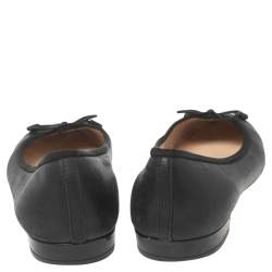 Pre Owned Prada Black Leather and Patent Cap-Toe Bow Ballet Flats Size 37.5