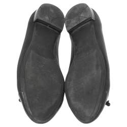 Pre Owned Prada Black Leather and Patent Cap-Toe Bow Ballet Flats Size 37.5