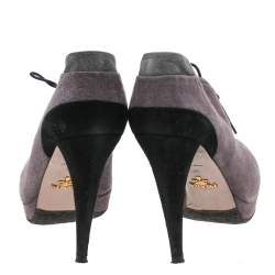 Pre Owned Prada Tricolor Suede Lace Up Ankle Booties Size 38.5