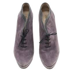 Pre Owned Prada Tricolor Suede Lace Up Ankle Booties Size 38.5