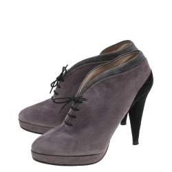 Pre Owned Prada Tricolor Suede Lace Up Ankle Booties Size 38.5