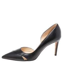 Pre Owned Prada Black Leather D'orsay Pointed-Toe Pumps Size 38.5