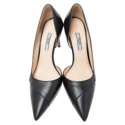 Pre Owned Prada Black Leather D'orsay Pointed-Toe Pumps Size 38.5