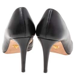 Pre Owned Prada Black Leather D'orsay Pointed-Toe Pumps Size 38.5