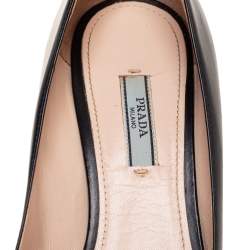 Prada Black Leather Round Toe Block Heel Pumps Size 40